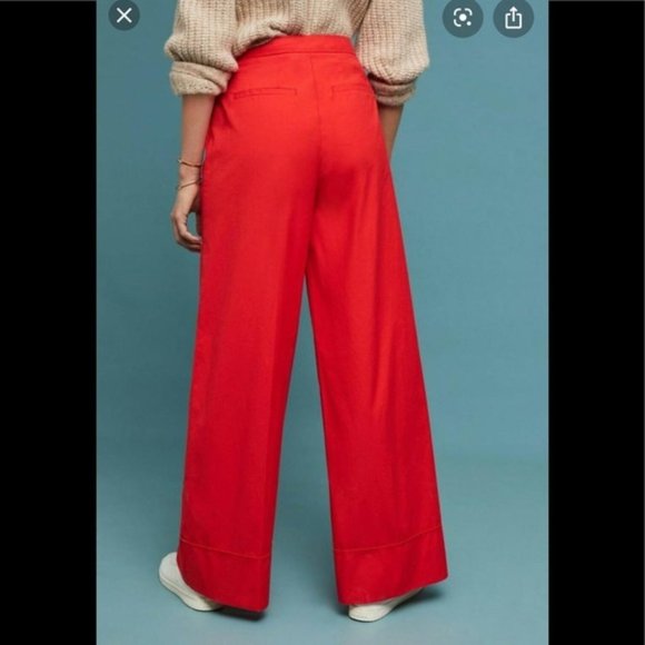 Anthropologie Poplin Wide-Leg Pants Red New - Picture 3 of 6